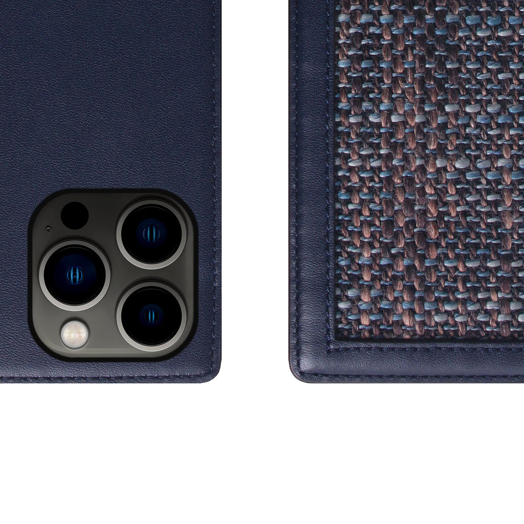 D5 Edition Calf Skin Leather Diary Case for iPhone 14 Pro (Navy)