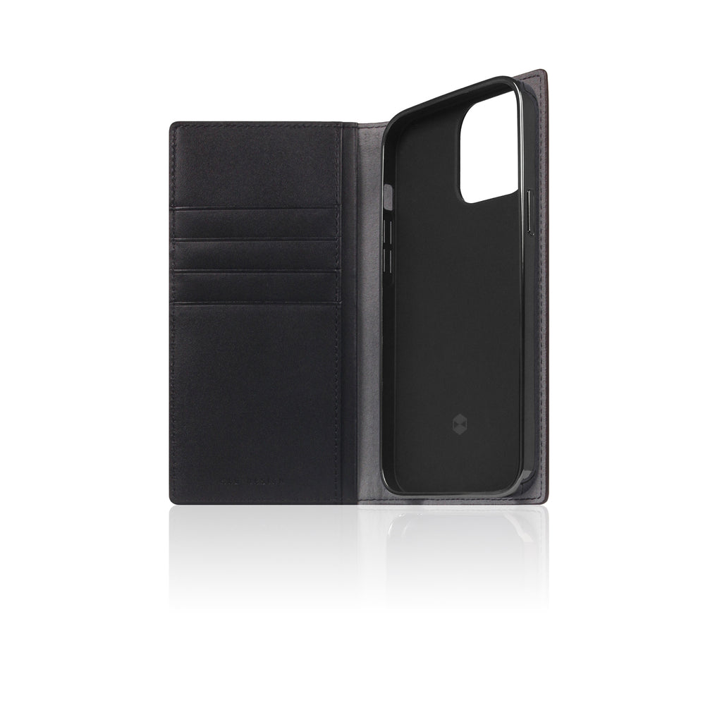 D5 Edition Calf Skin Leather Diary Case for iPhone 13 Pro (Black)