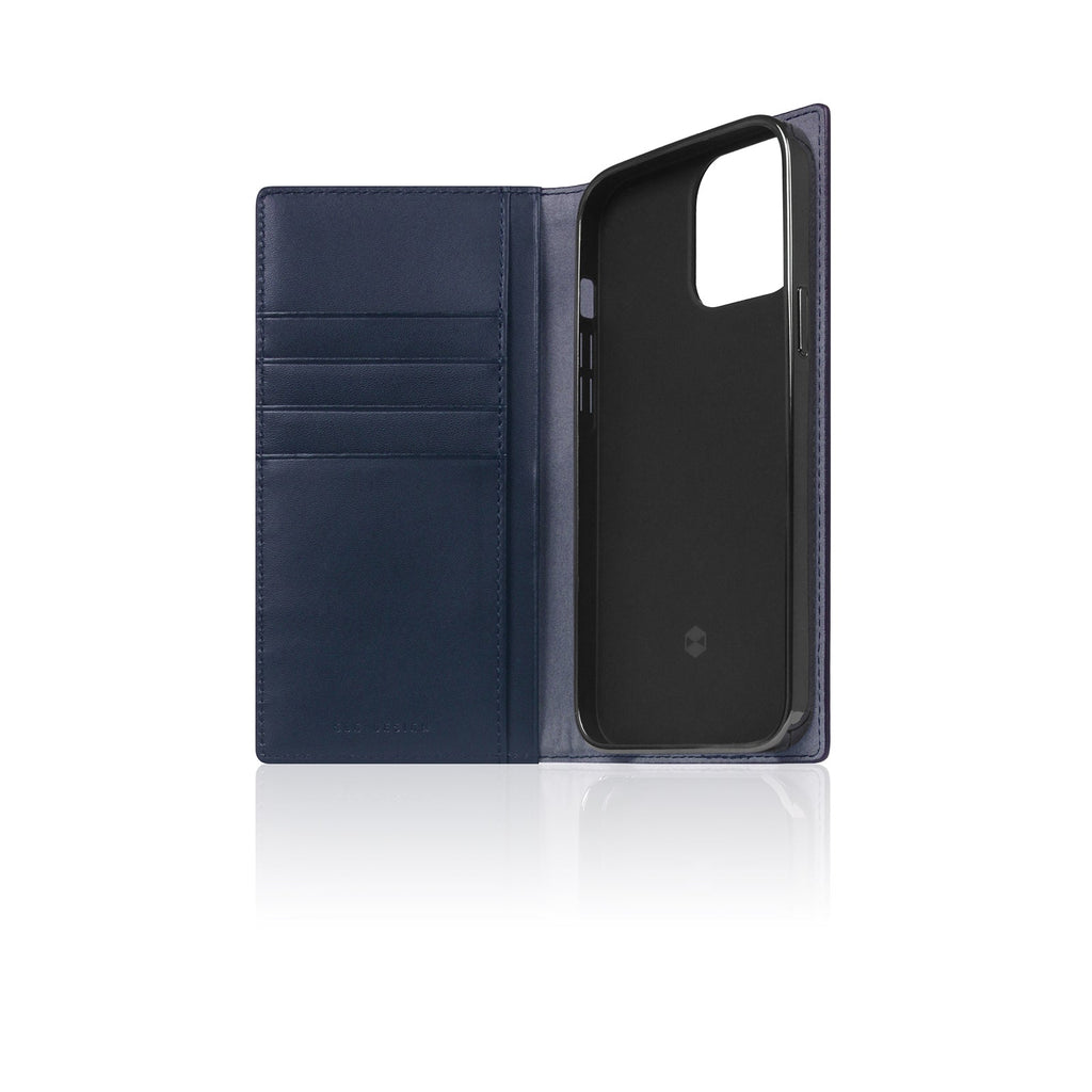 D5 Edition Calf Skin Leather Diary Case for iPhone 14 Pro (Navy)