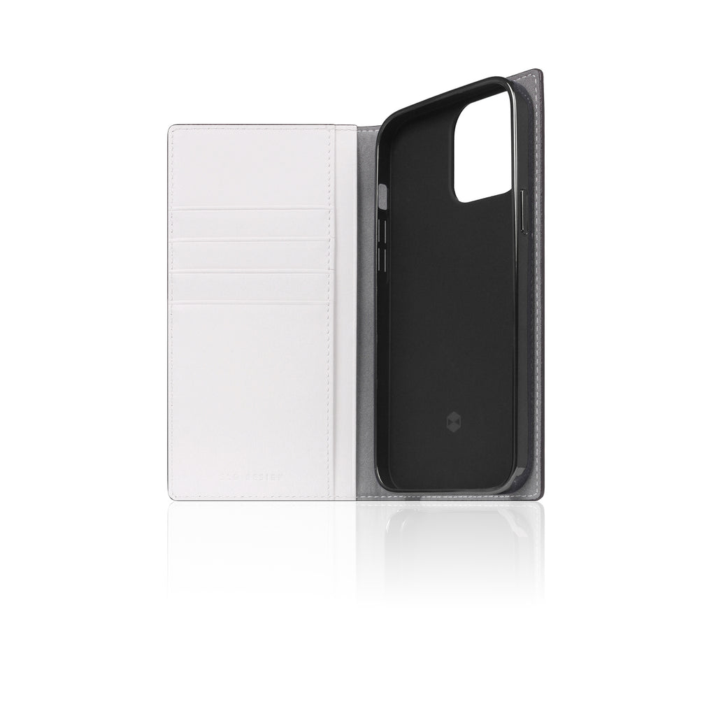 D5 Edition Calf Skin Leather Diary Case for iPhone 13 Pro (White)