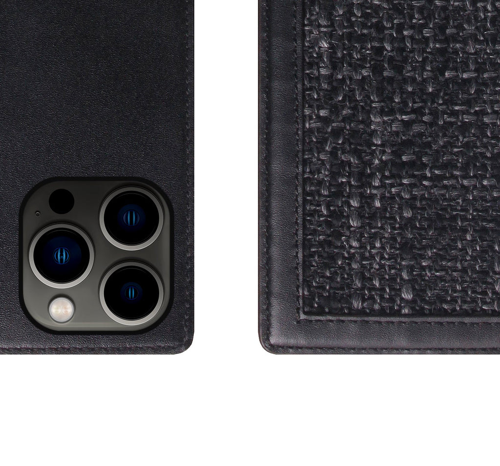 D5 Edition Calf Skin Leather Diary Case for iPhone 14 Pro Max (Black)