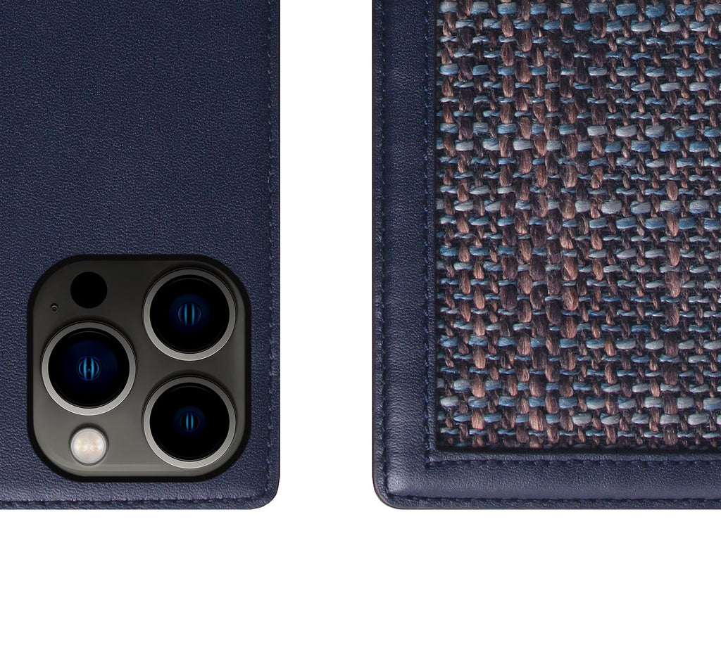 D5 Edition Calf Skin Leather Diary Case for iPhone 14 Pro Max (Navy)