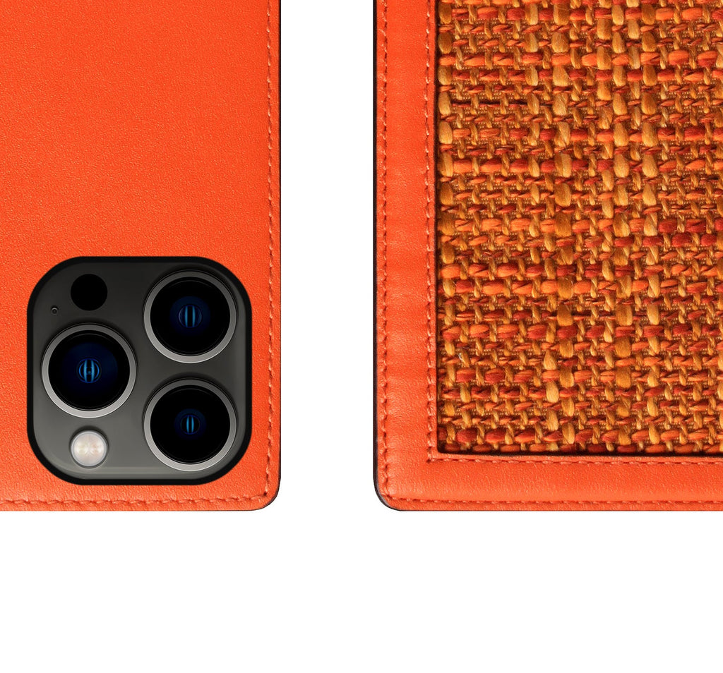 D5 Edition Calf Skin Leather Diary Case for iPhone 14 Pro Max (Orange)