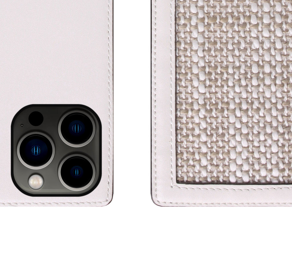 D5 Edition Calf Skin Leather Diary Case for iPhone 14 Pro Max (White)