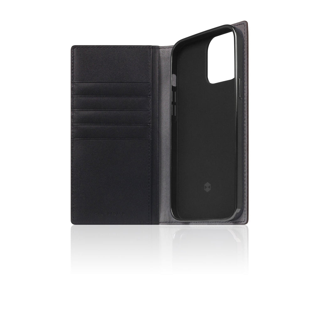 D5 Edition Calf Skin Leather Diary Case for iPhone 14 Pro Max (Black)