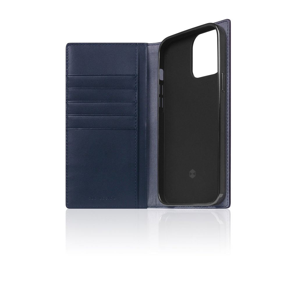 D5 Edition Calf Skin Leather Diary Case for iPhone 14 Pro Max (Navy)