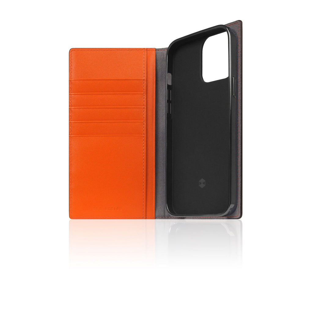D5 Edition Calf Skin Leather Diary Case for iPhone 14 Pro Max (Orange)