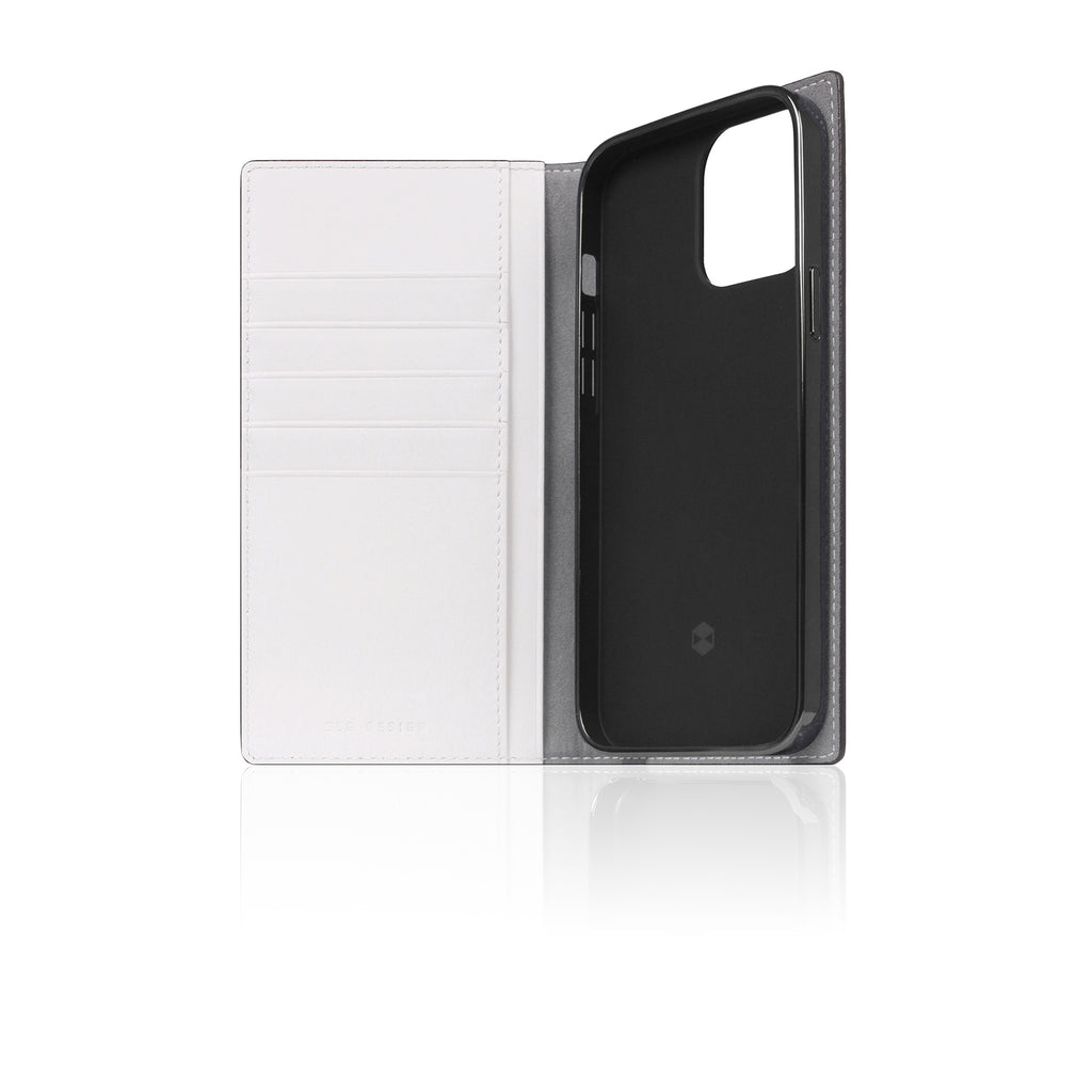 D5 Edition Calf Skin Leather Diary Case for iPhone 13 Pro Max (White)