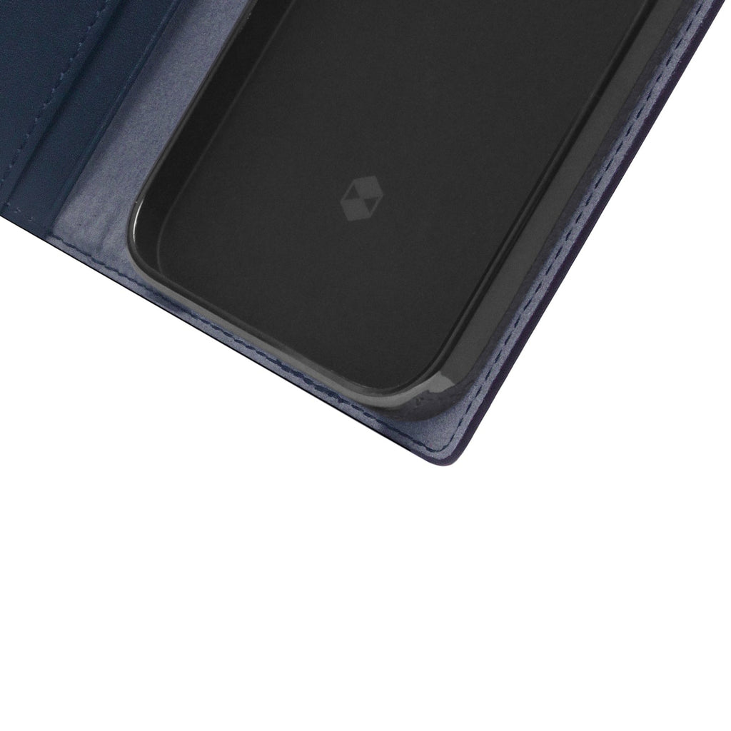 D5 Edition Calf Skin Leather Diary Case for iPhone 14 Pro Max (Navy)