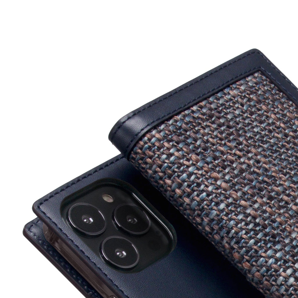 D5 Edition Calf Skin Leather Diary Case for iPhone 14 Pro Max (Navy)