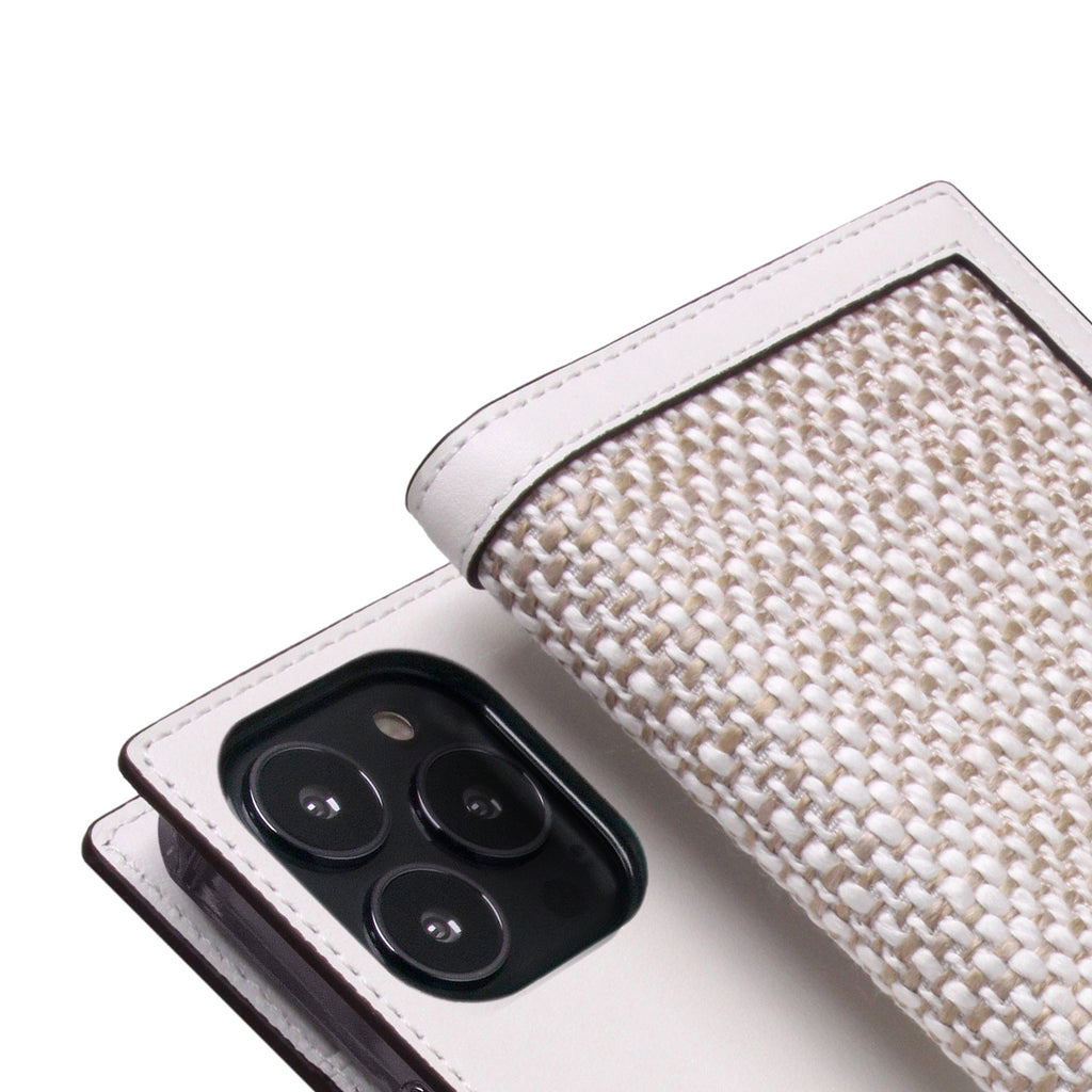 D5 Edition Calf Skin Leather Diary Case for iPhone 13 Pro Max (White)