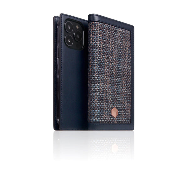 D5 Edition Calf Skin Leather Diary Case for iPhone 14 Pro (Navy)