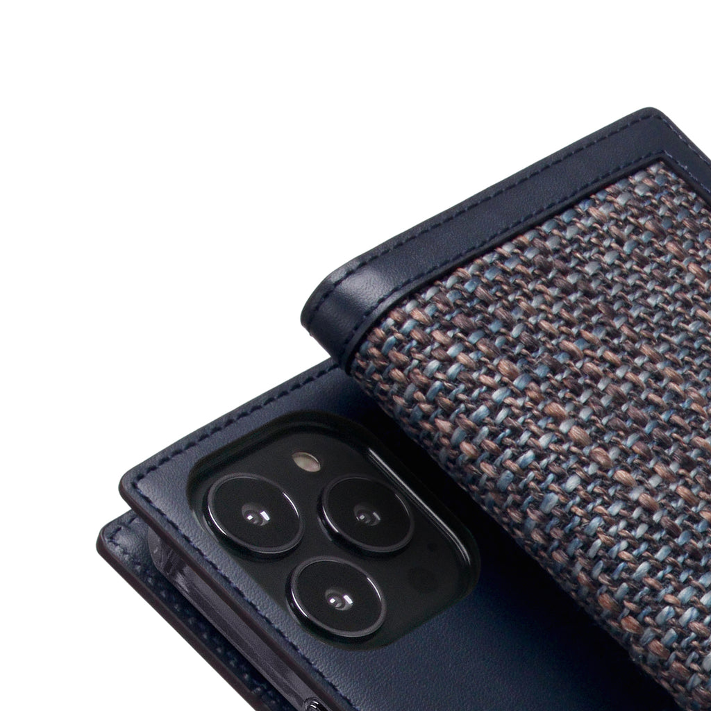 D5 Edition Calf Skin Leather Diary Case for iPhone 13 Pro (Navy)