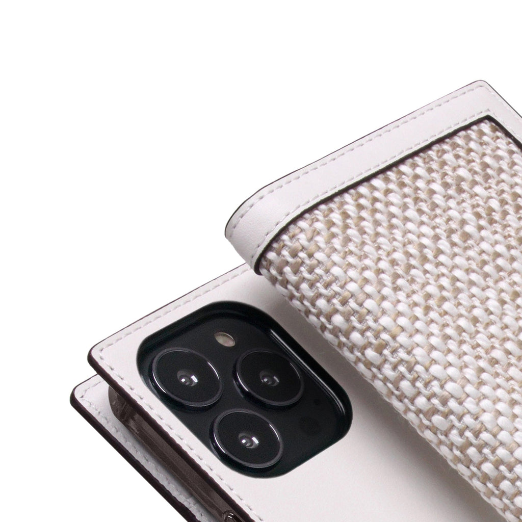 D5 Edition Calf Skin Leather Diary Case for iPhone 14 Pro (White)