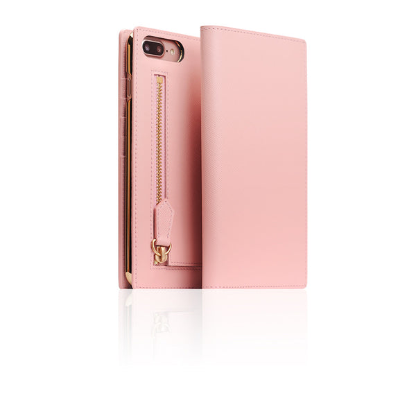 D5 Zipper Calf Skin Leather Diary Case for iPhone 8 Plus / 7 Plus (Baby Pink)