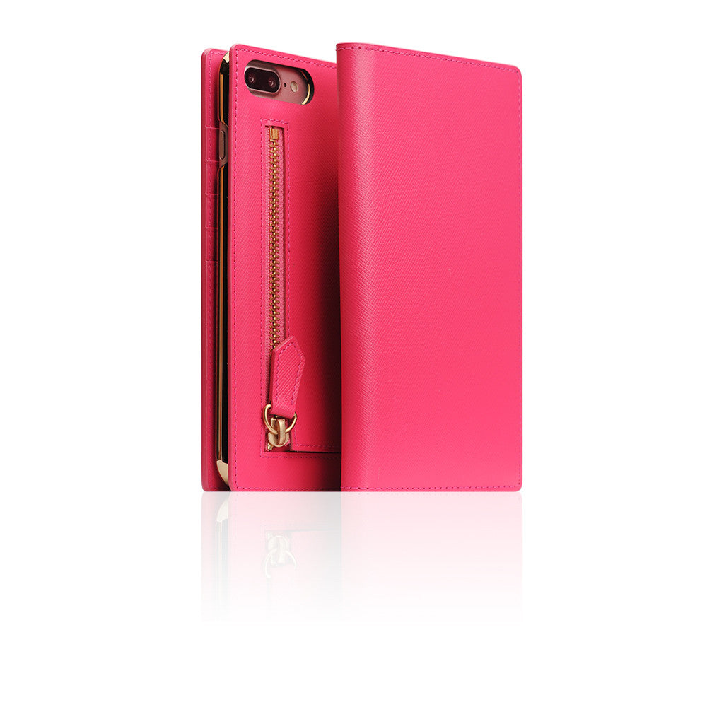 D5 Zipper Calf Skin Leather Diary Case for iPhone 8 Plus / 7 Plus (Pink)