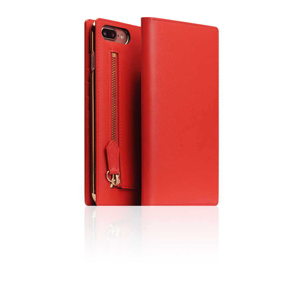 D5 Zipper Calf Skin Leather Diary Case for iPhone 8 Plus / 7 Plus (Red)