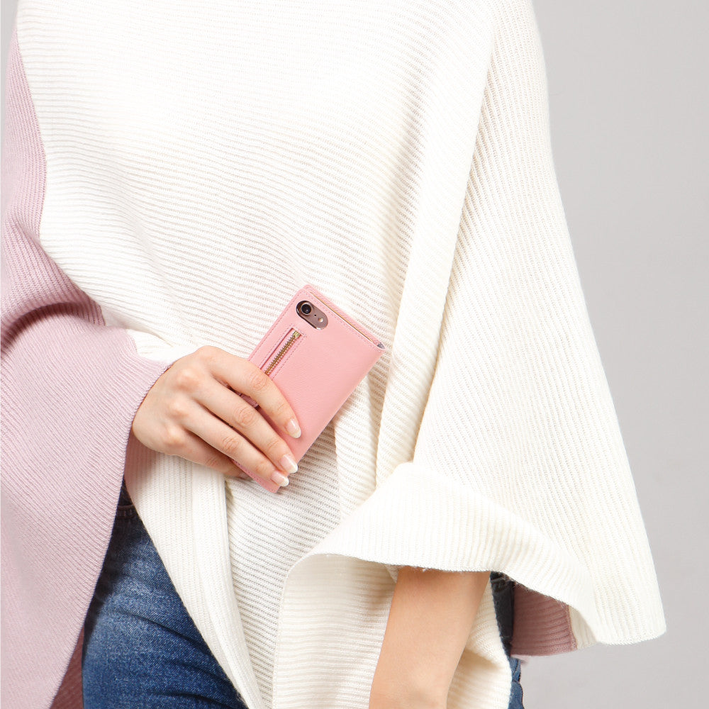 D5 Zipper Calf Skin Leather Diary Case for iPhone 7/8/SE 2020 (Pink)