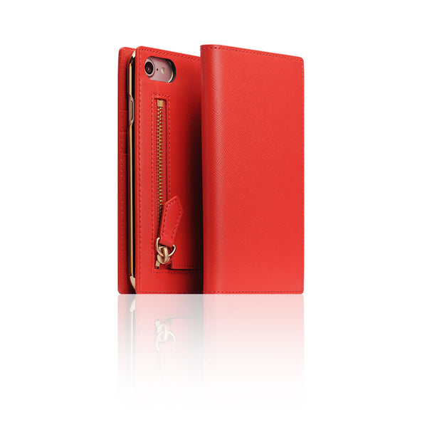 D5 Zipper Calf Skin Leather Diary Case for iPhone 7/8/SE 2020 (Red)