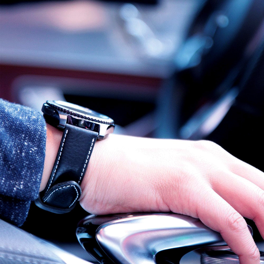 D6 Italian Minerva Box Leather Strap for Gear S3 Black