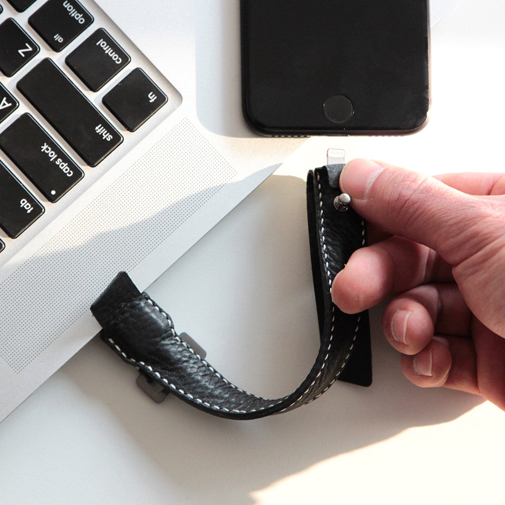 D6 Italian Minerva Box Leather Bracelet Cable Black