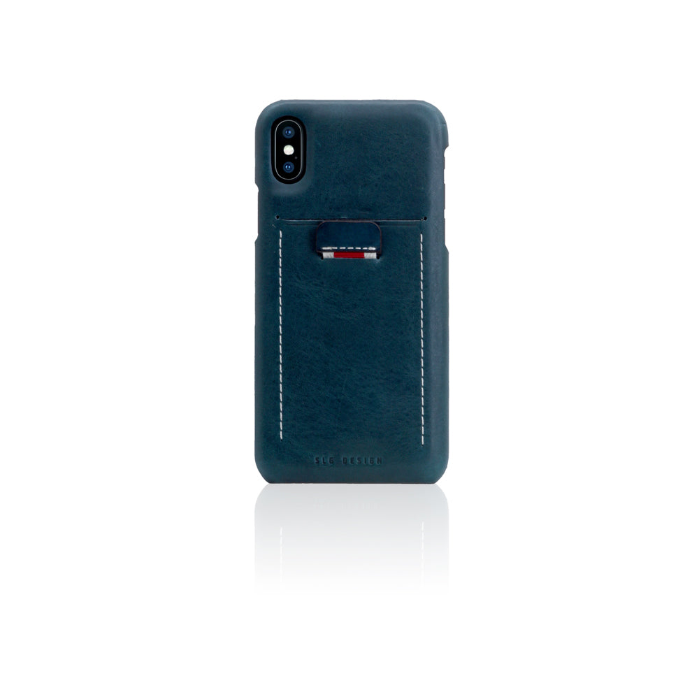 D6 Italian Minerva Box Leather Back Case for iPhone X / XS Blue