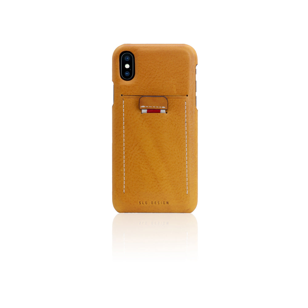 D6 Italian Minerva Box Leather Back Case for iPhone X / XS Tan