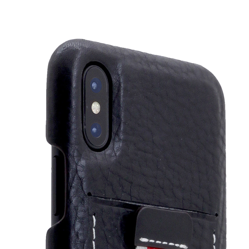 D6 Italian Minerva Box Leather Back Case for iPhone X / XS Black