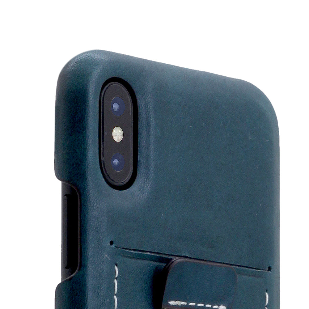 D6 Italian Minerva Box Leather Back Case for iPhone X / XS Blue