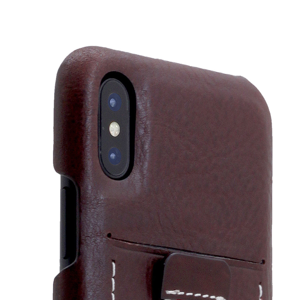 D6 Italian Minerva Box Leather Back Case for iPhone X / XS Brown