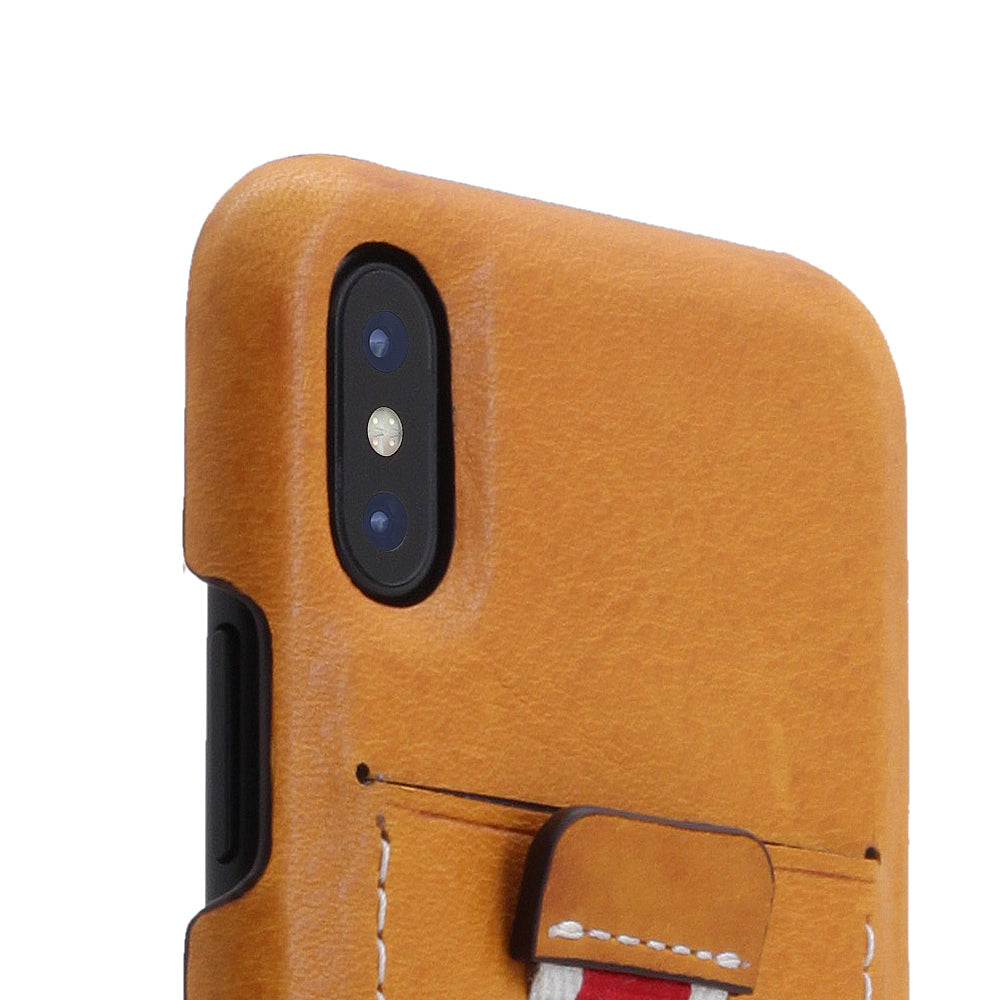 D6 Italian Minerva Box Leather Back Case for iPhone X / XS Tan