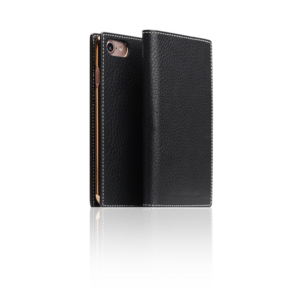 D6 Italian Minerva Box Leather DIary Case for iPhone 7/8/SE 2020 (Black)