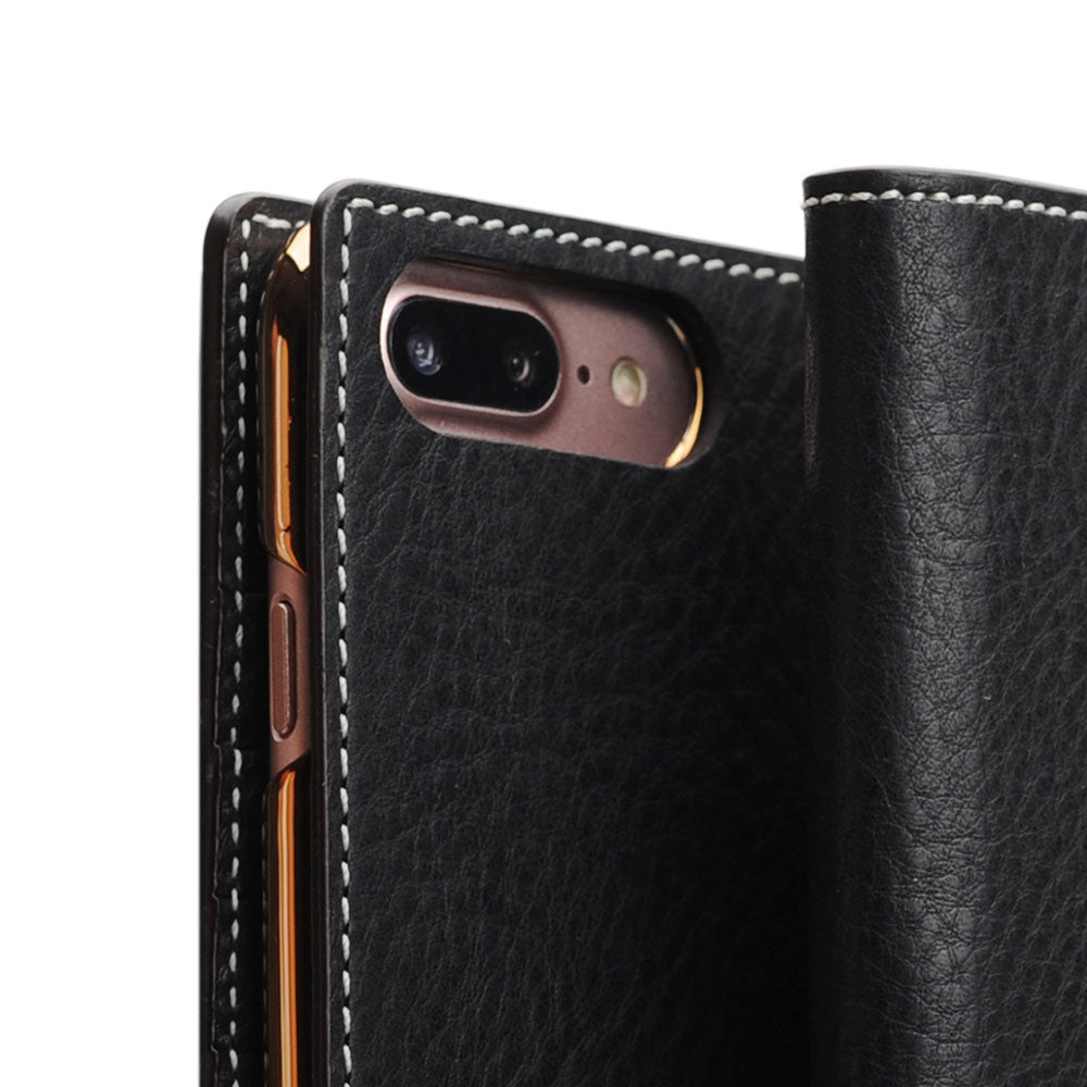 D6 Italian Minerva Box Leather Diary Case for iPhone 8 Plus / 7 Plus (Black