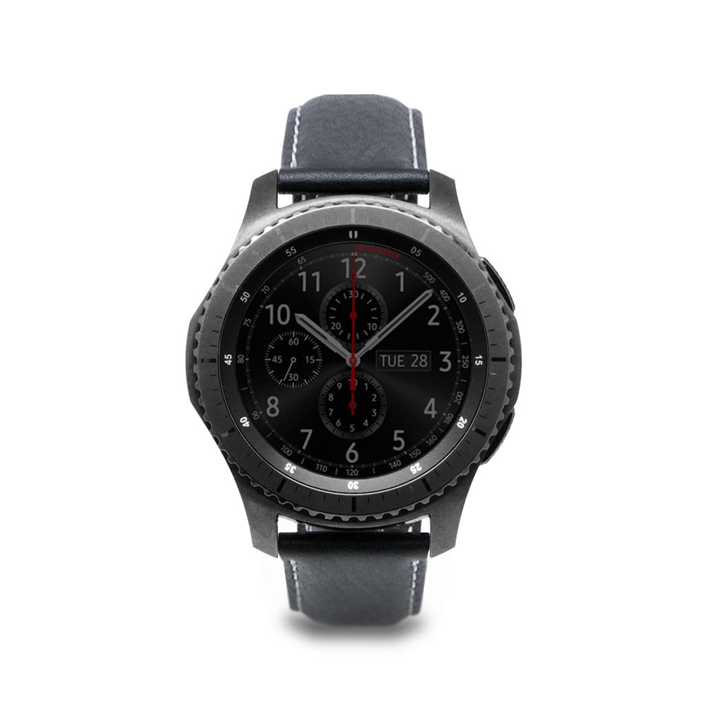 D6 Italian Minerva Box Leather Strap for Gear S3 Black