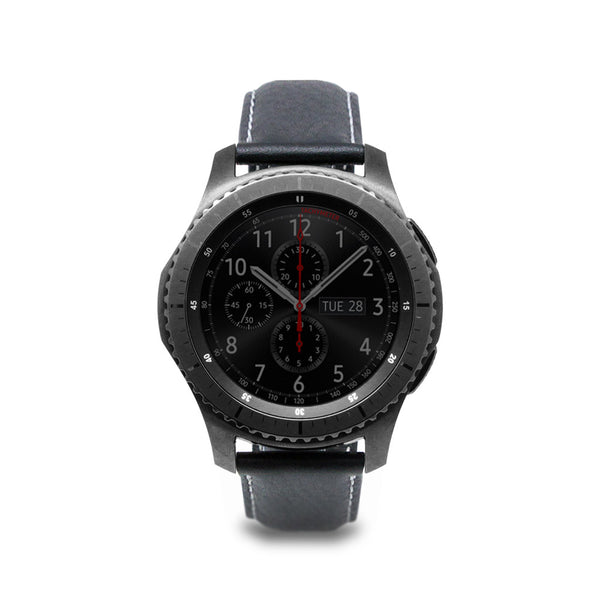 D6 Italian Minerva Box Leather Strap for Gear S3 Black