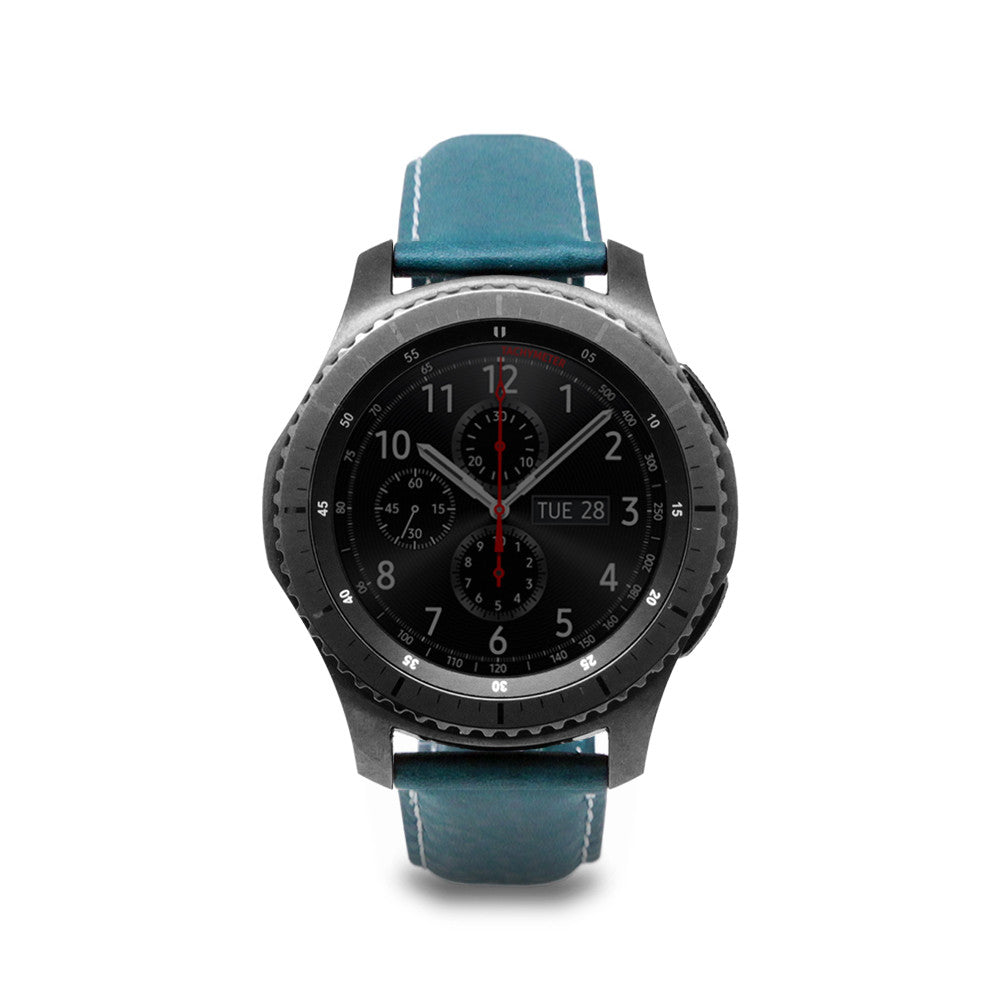 D6 Italian Minerva Box Leather Strap for Gear S3 Blue