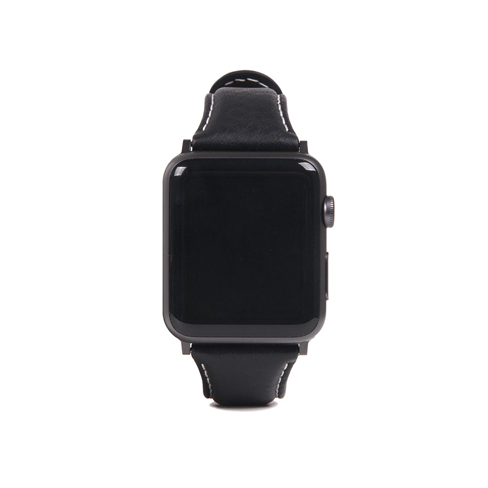 D6 Italian Minerva Box Leather Strap for Apple Watch SE, ULTRA 2, Series 1-9 42/44/45/49mm (Black)