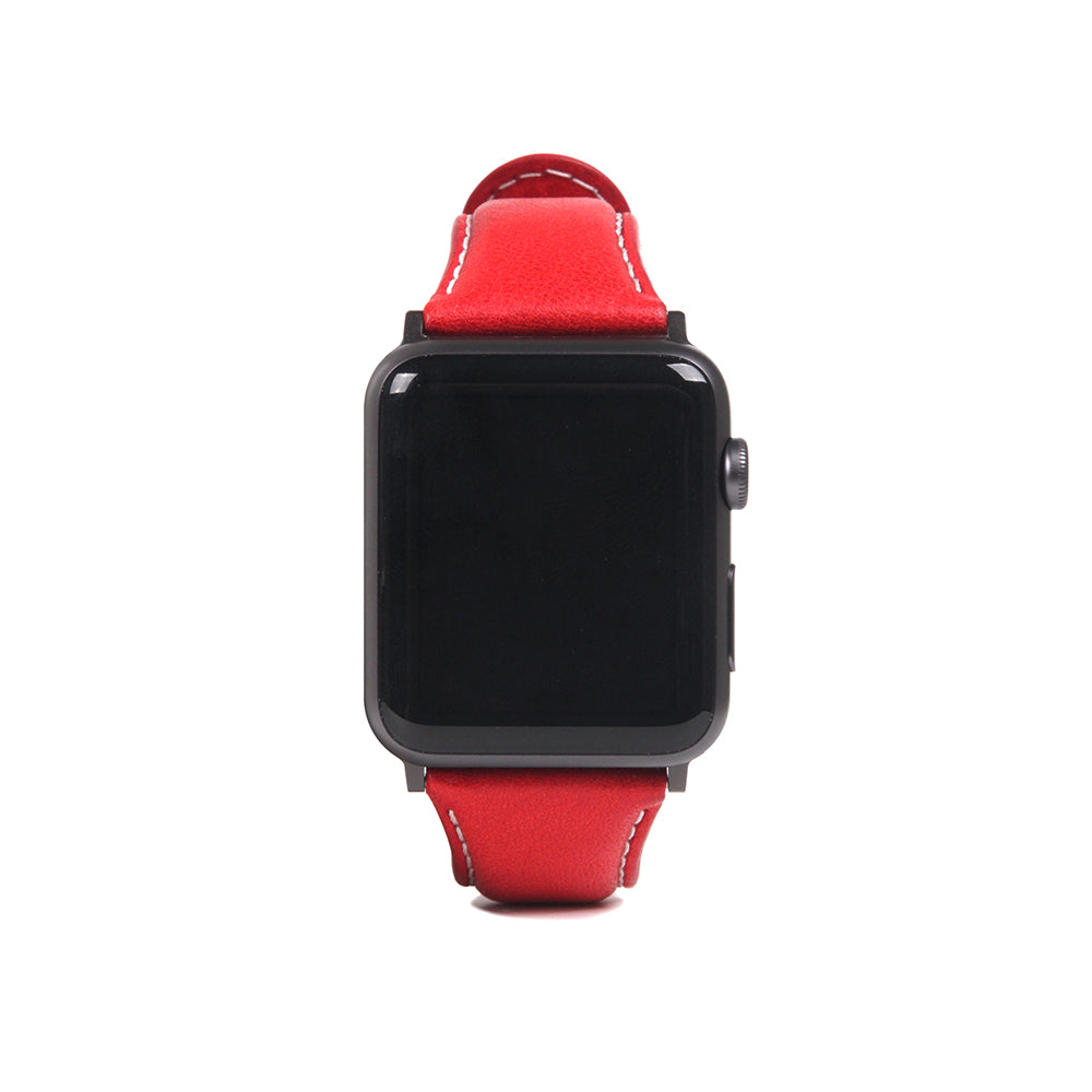 D6 Italian Minerva Box Leather Strap for Apple Watch SE, ULTRA 2, Series 1-9 42/44/45/49mm (Red)