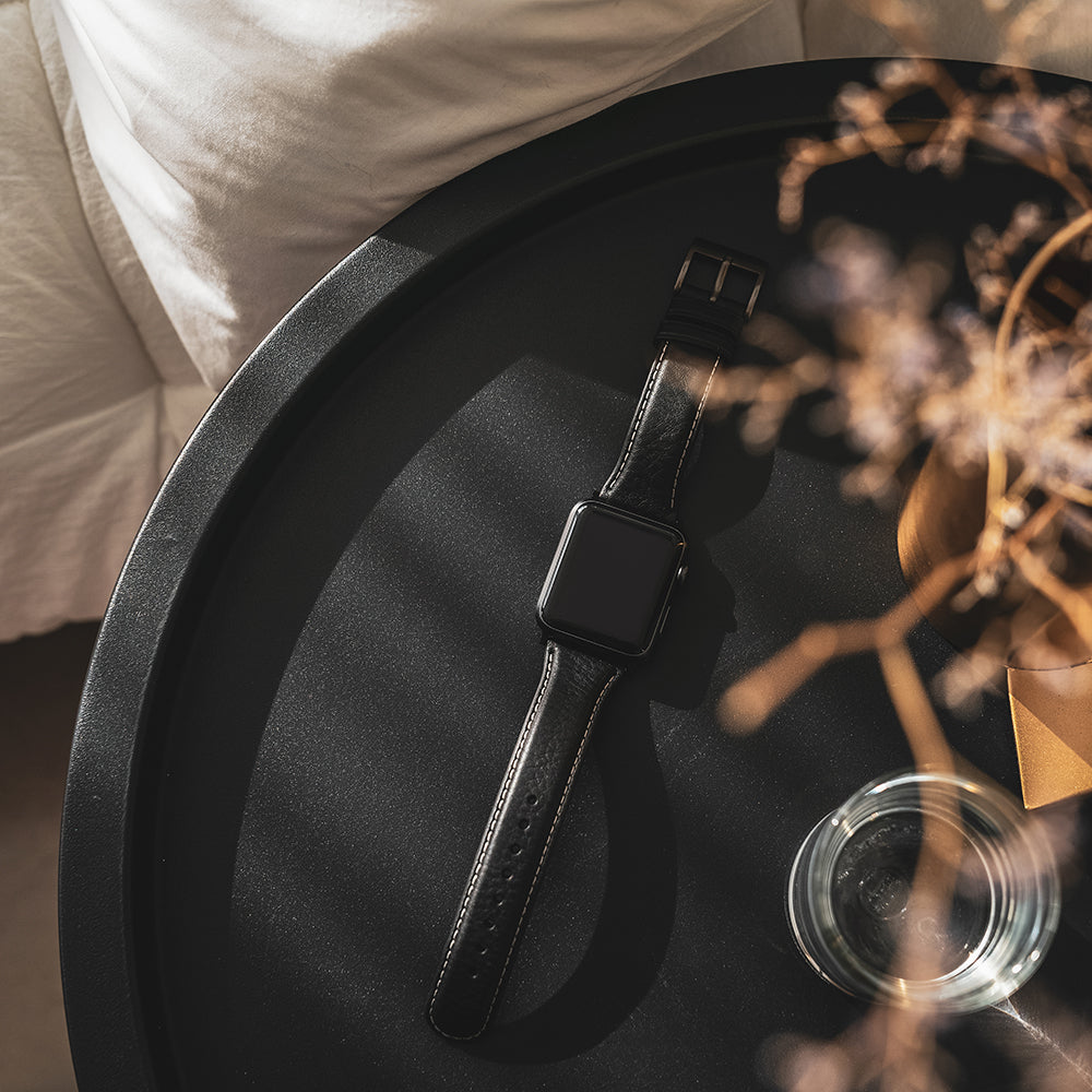 D6 Italian Minerva Box Leather Strap for Apple Watch SE / Series 1-9 38/40/41mm (Black)