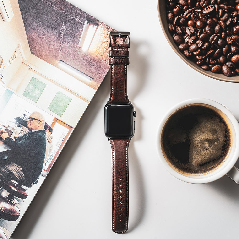 D6 Italian Minerva Box Leather Strap for Apple Watch SE / Series 1-9 38/40/41mm (Brown)