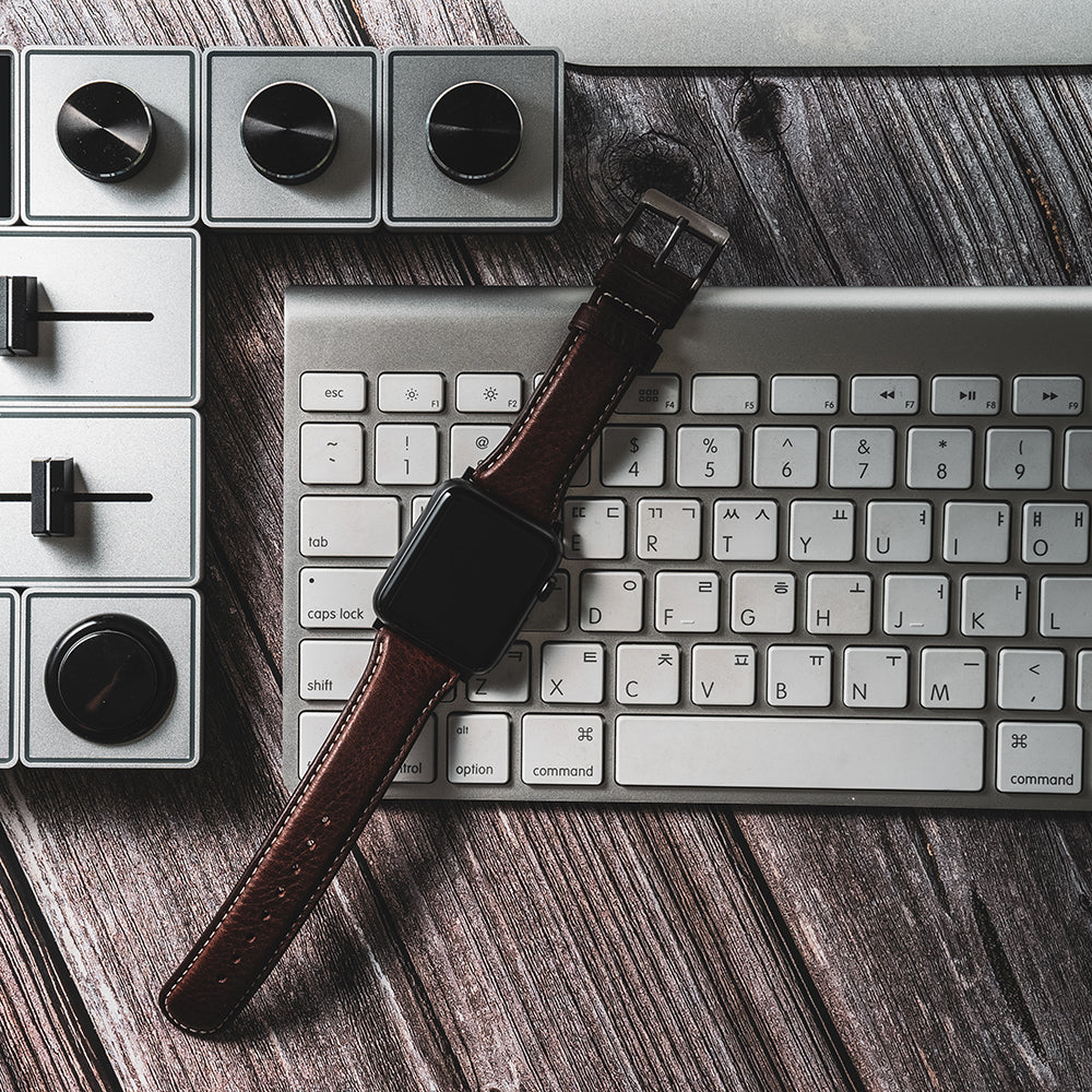 D6 Italian Minerva Box Leather Strap for Apple Watch SE, ULTRA 2, Series 1-9 42/44/45/49mm(Brown)