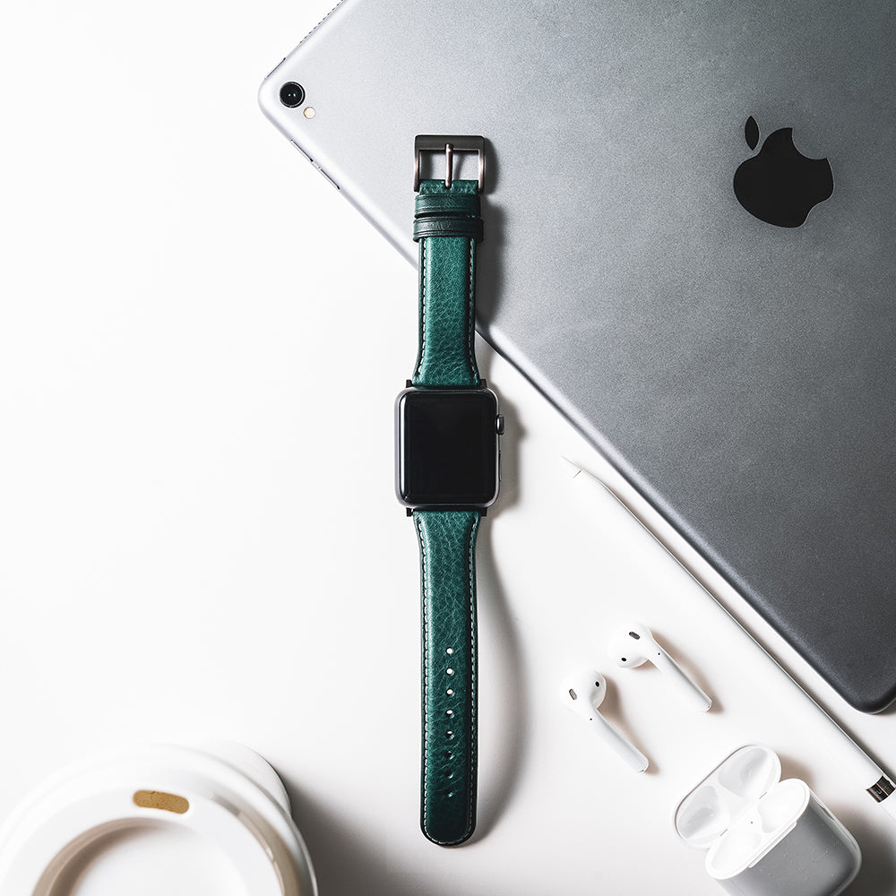 D6 Italian Minerva Box Leather Strap for Apple Watch SE, ULTRA 2, Series 1-9 42/44/45/49mm (Blue)