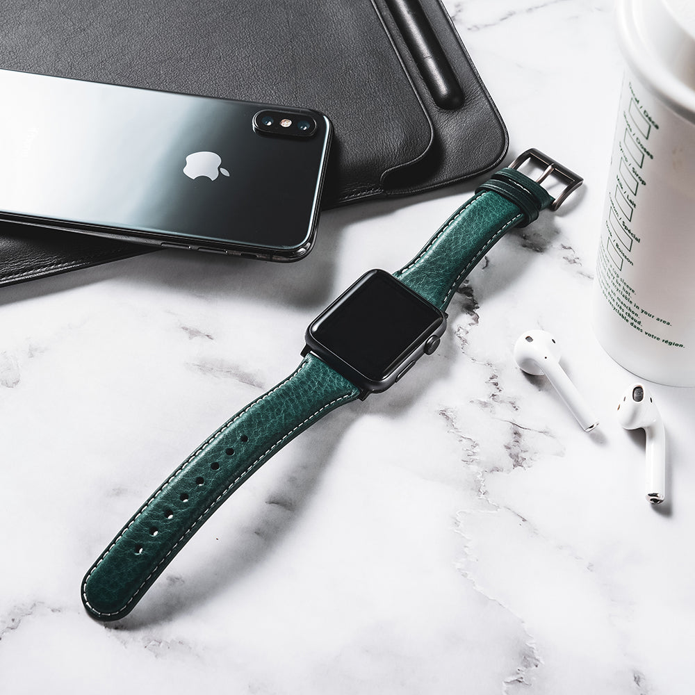 D6 Italian Minerva Box Leather Strap for Apple Watch SE, ULTRA 2, Series 1-9 42/44/45/49mm (Blue)