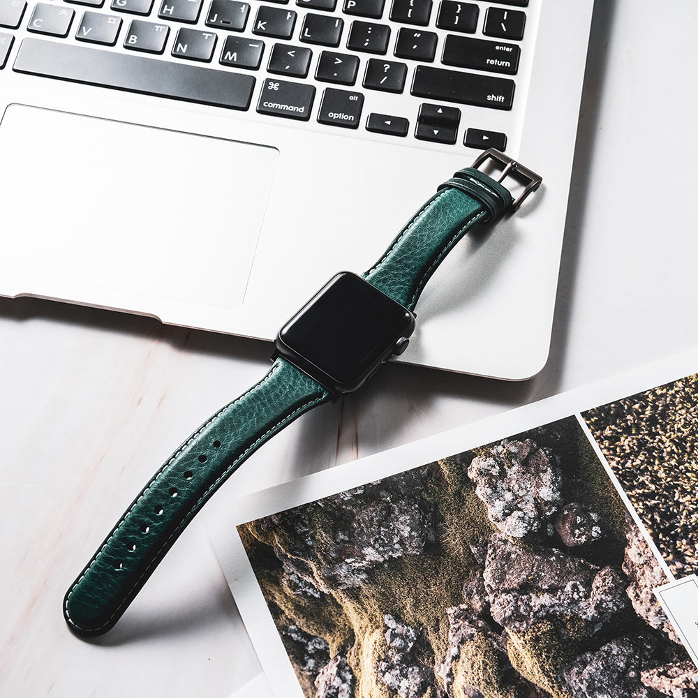 D6 Italian Minerva Box Leather Strap for Apple Watch SE, ULTRA 2, Series 1-9 42/44/45/49mm (Blue)