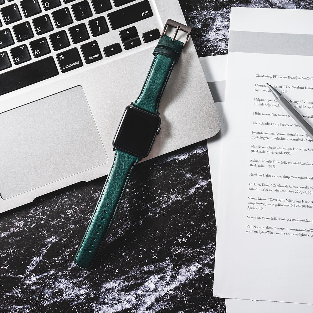 D6 Italian Minerva Box Leather Strap for Apple Watch SE / Series 1-9 38/40/41mm (Blue)