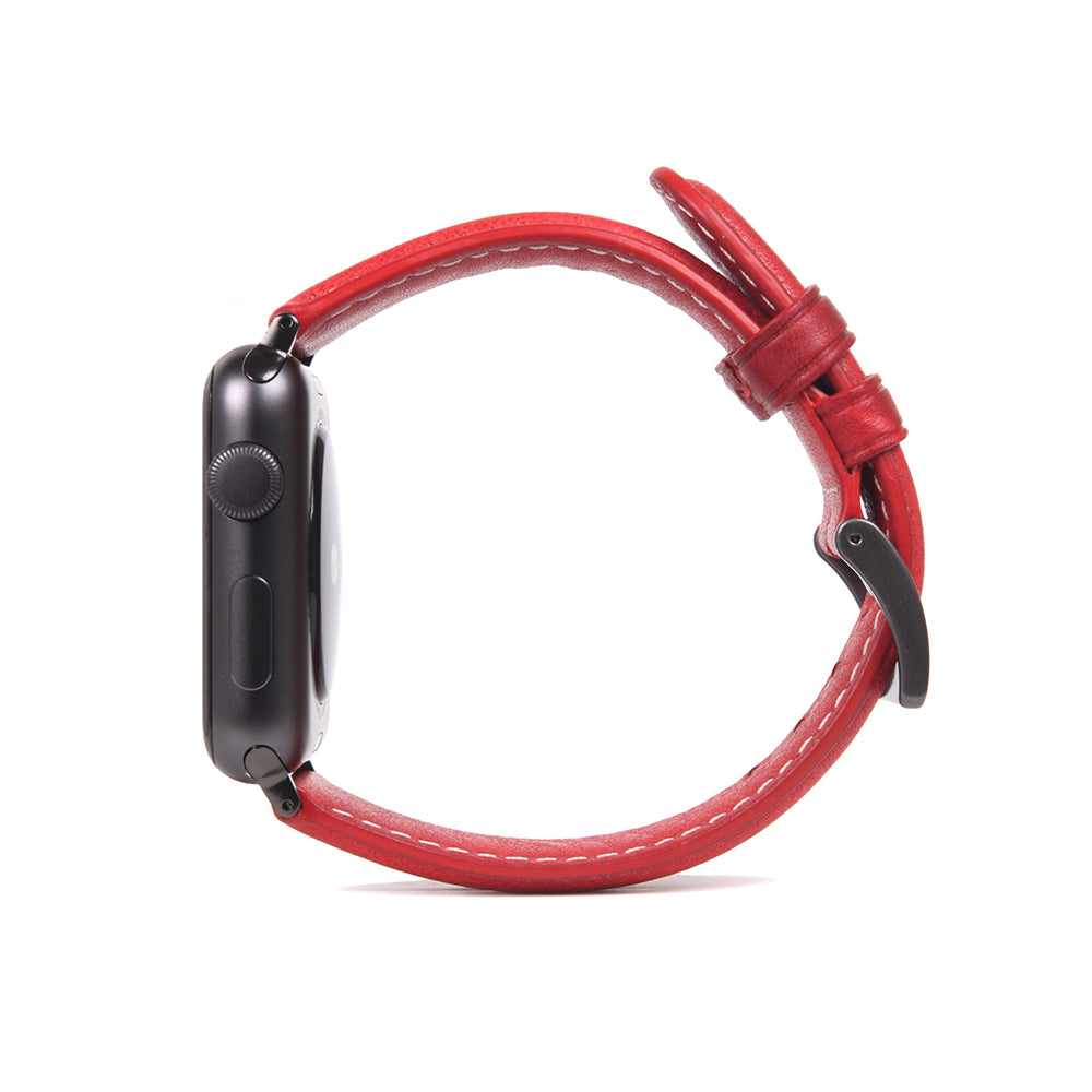 D6 Italian Minerva Box Leather Strap for Apple Watch SE, ULTRA 2, Series 1-9 42/44/45/49mm (Red)