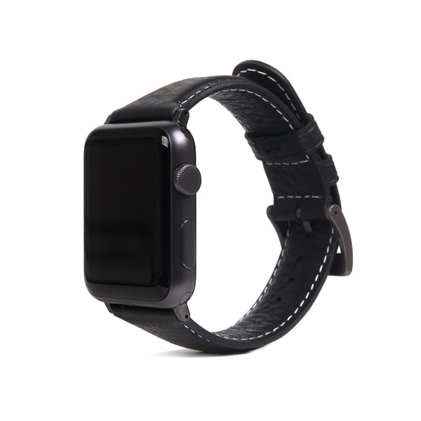 D6 Italian Minerva Box Leather Strap for Apple Watch SE, ULTRA 2, Series 1-9 42/44/45/49mm (Black)