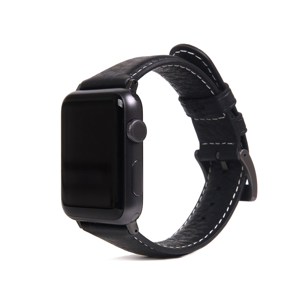 D6 Italian Minerva Box Leather Strap for Apple Watch SE / Series 1-9 38/40/41mm (Black)