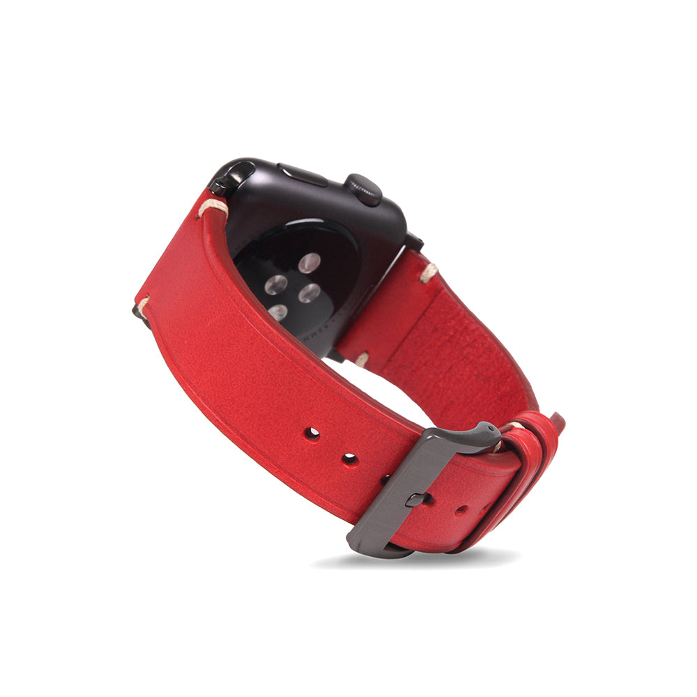 D7 Italian Buttero Leather Strap for Apple Watch SE, ULTRA 2, Series 1-9  42/44/45/49mm (Red)