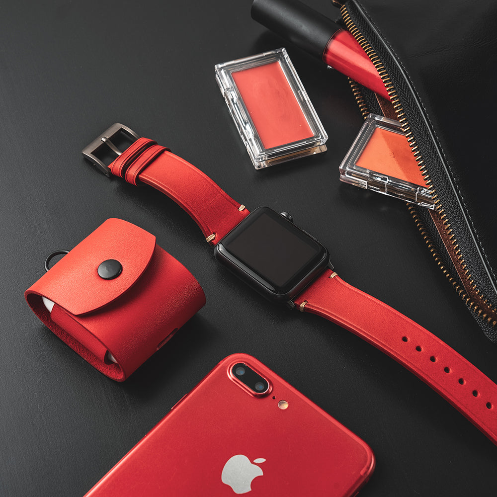 D7 Italian Buttero Leather Strap for Apple Watch SE / Series 1-9 38/40/41mm (Red)
